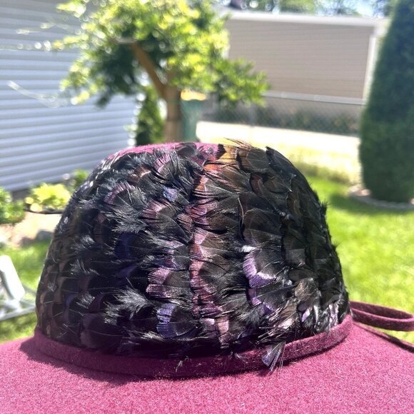 Vtg Michael Howard Wool Church Hat Joe Bill Miller Elegant Purple Glam Feathers main image 8
